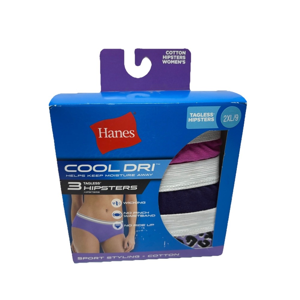 Hanes Cool Dri Womens Tagless Hipsters Size 9 2XL 3-Pack Underwear